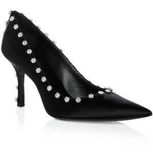 Alexander Wang Delphine 85 Crystal Stud Heels Pumps Pointed Toe Black 37.5 / 7.5